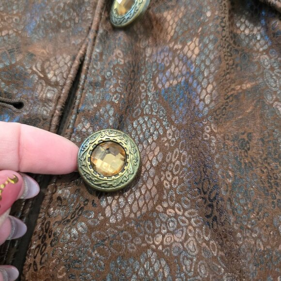V Cristina Brown Faux Snakeskin Button-Up jacket fall Women size Medium - Picture 5 of 5